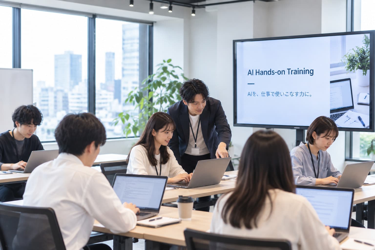 会議室で行われたハンズオン研修の様子